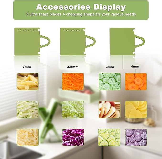 Eletronova Safe Mandoline Slicer for Kitchen, Vegetable Slicer for Kitchen，Kitchen Food Slicer, French Fry Cutter Julienne Dicer for Vegetables Grey (White & Green)