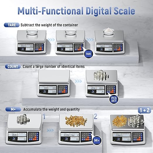 Industrial Counting Scale 30kg/66lb x 0.1g Precision Bench Scale Digital Inventory Counting Weight Scale for Small Parts and Coins, Electronic Gram Scale with Batteries/AC Power, lb/g/kg/oz