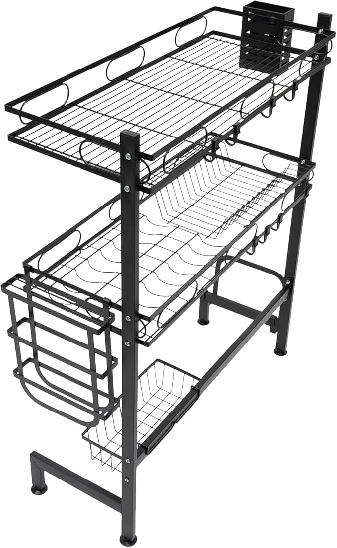Over The Sink Dish Drying Rack, 2-Tier Multifunctional Over The Sink Dish Rack, Large Storage Space Kitchen Dish Drying Rack for Storing Seasonings, Dishes, Chopsticks, Cutting Boards (24.41in‎)
