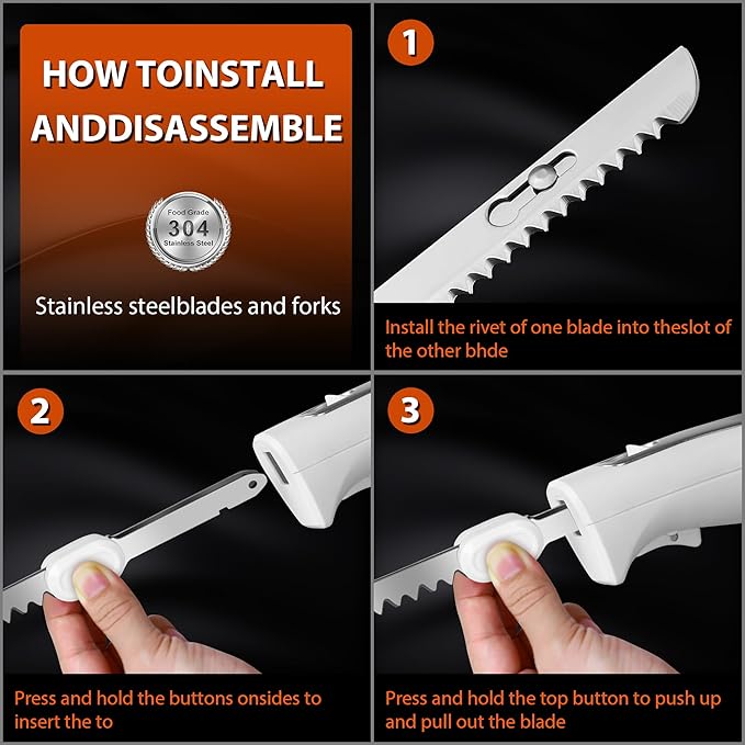 Electric Knife, Electric Carving Knife Set with Two Serrated Stainless Steel Blades, Carving Fork, with Non Slip Handle, Safety Lock and Storage Case for Meat, Bread Fish,Other and Foods.