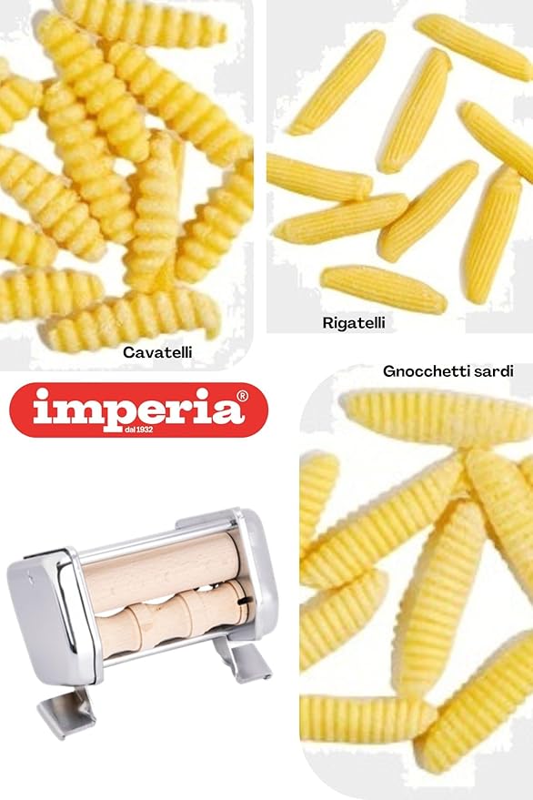 Imperia Mille Gnocchi Pasta Cutter Attachment- Heavy Duty Steel Construction- Machine Accessory cuts Fresh Homemade Gnocchi, Cavatelli & More- Made in Italy, Easy to Use Wooden Roller- Italian Gift