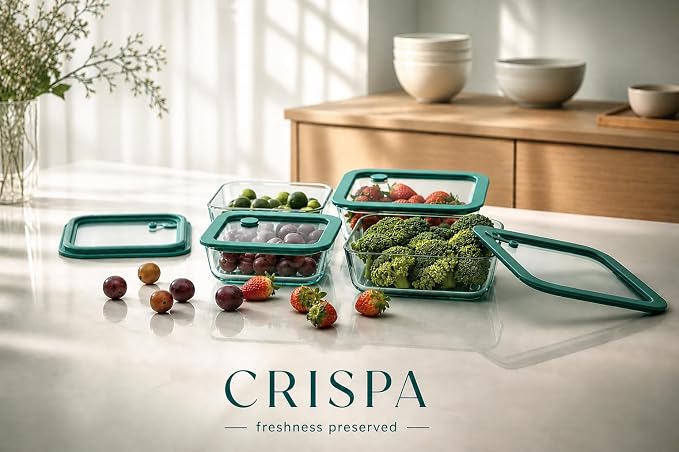 Crispa 8-Piece Teal Square Glass Food Storage Containers with Silicone Glass Lids – 100% Plastic-Free (2x 40oz, 2x 20oz) – Leakproof, Airtight, Freezer, Microwave and Dishwasher Safe