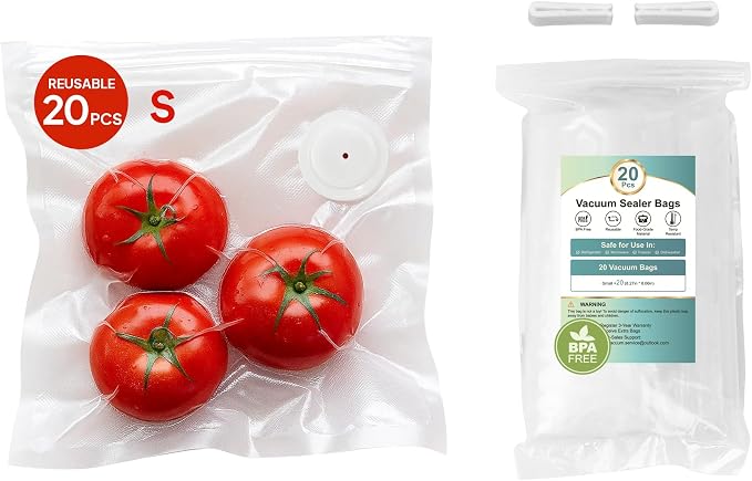 Reusable Vacuum Sealer Bags 20-Pack (Small 8.27x8.66 in) - BPA-Free Double-Seal Leakproof | Compatible with TUITUITA & Major Sealers | Freezer/Microwave/Dishwasher Safe
