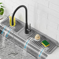 PoYang 24 inch Faucet Mat for Kitchen Sink Splash Guard, 7° Slope Silicone Sink Water Splash Guard for Kitchen Sink Area with Snap Button, Longer Sink Protectors for kitchen Sink Sponge Holder, Grey