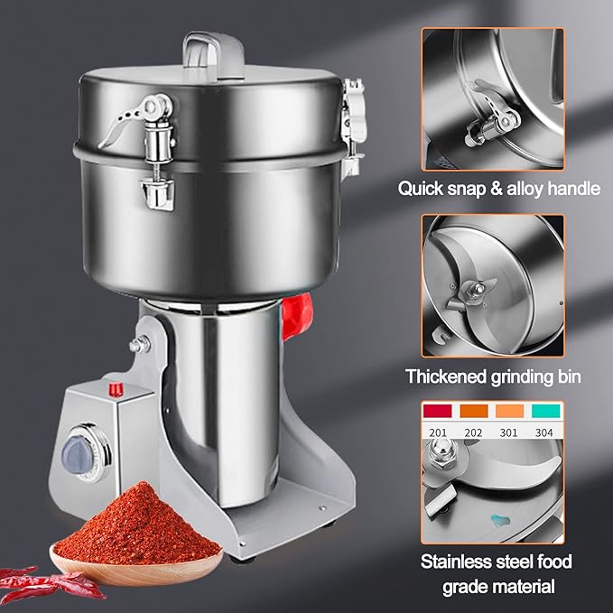 Swing Grain Mill 2500g,Electric Grain Grinder,Stainless Steel Grain Mill Grinder 4500W,High-speed Spice Herb Grinders Commercial Superfine Machine Dry Cereals Pulverizer 110V