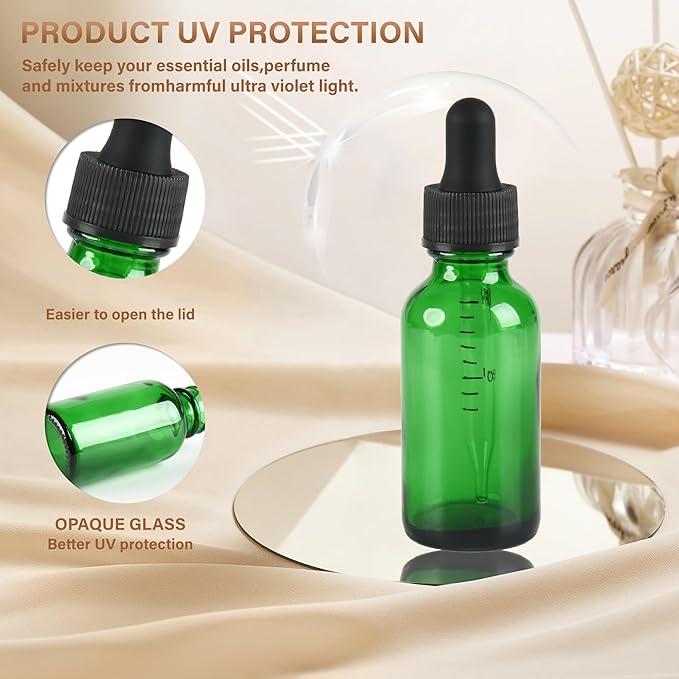 NOOEEISS 12 Pcs, 1oz Dropper Bottle, Green Glass Eye Dropper Bottle,Tincture Bottles with Dropper, Leak-Proof Design, Stronger Suction, for All Kinds of Mixed Liquids