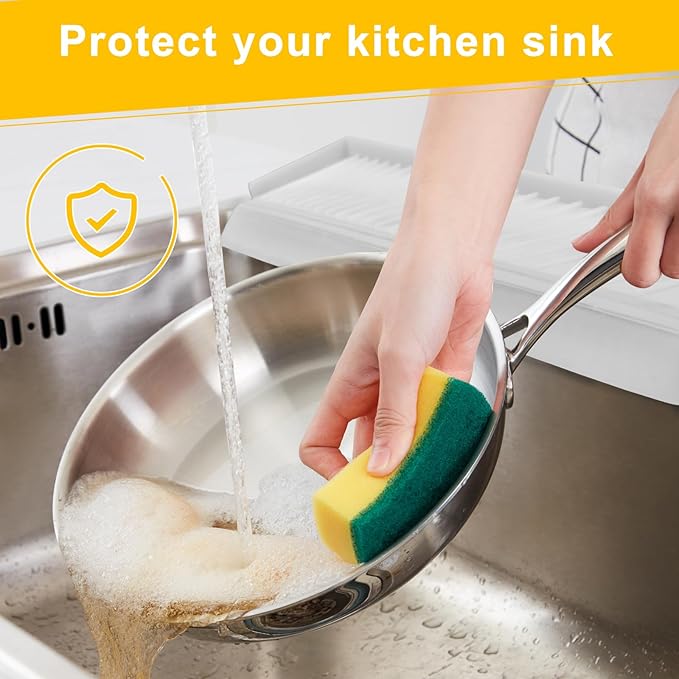 Silicone Sink Edge Protectors - Multifunction Accessories, Splash Guard & Draining Mat for Kitchen, Bathroom Sink, Steel, Granite, Quartz Countertops (Transparent, 4 * 14in)