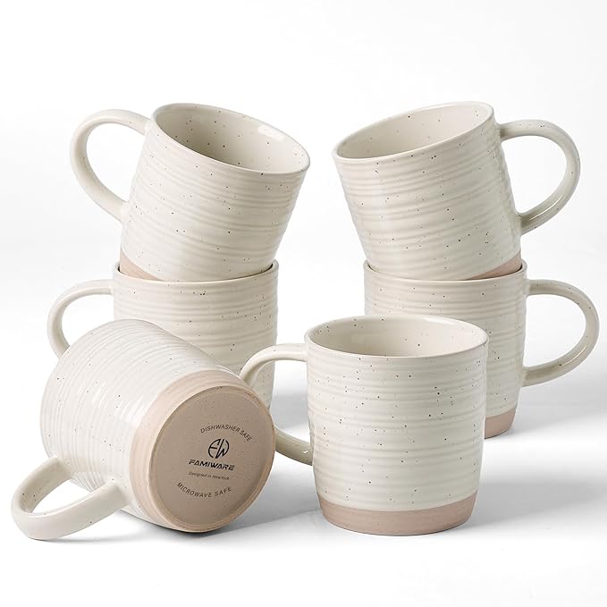 famiware Coffee Mugs Set of 6, 13 oz Mug Set, Ceramic Cup Set with Handle for Coffee, Tea, Cocoa, Milk, Constellation Series, Cream