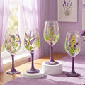 SiliFine 4 Pcs Lavender Party Stemmed Wine Glasses Hand Painted Purple Flower Butterfly Drinking Cup Wine Glasses Gifts for Women Mom Birthday Wedding Anniversary Holiday Party Supplies