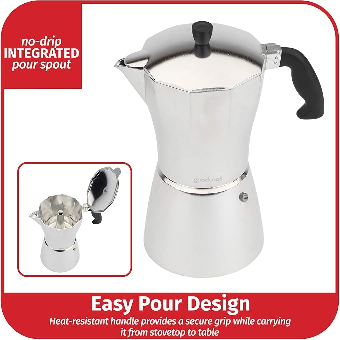 GoodCook Koffe 12-Cup Aluminum Stovetop Moka Pot Espresso Maker, Silver