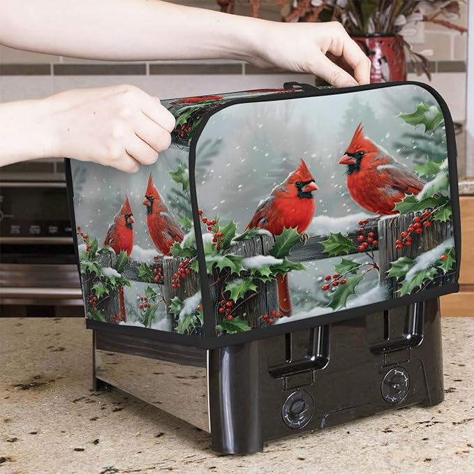 Winter Tree Cardinal Toaster Cover 4 Slice Dust and Fingerprint Protection Toaster Bread Maker Covers Washable Kitchen Small Appliance Covers for Kitchen Accessories Decor Bakeware Women Gift