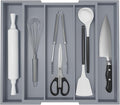 Large Kitchen Utensil Drawer Organizer - Expandable 5 Slots Cooking Utensil Organizer Multipurpose Silverware Organizer for Storage Repair Tools, Painting Tools W13.7"-19.9" x L17.6" X H2.5" (Grey)