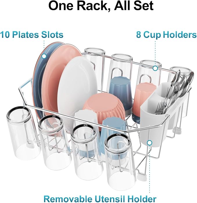 iSPECLE Small in Sink Dish Drying Rack - Stainless Steel Compact Inside Sink Dish Drainer for RV Apartment Kitchen, Rust Resistant, 11.6" W x 13.4" L, Silver