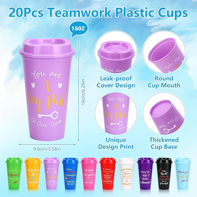 141Pcs/20Set Employee Appreciation Gift Bulk Inspirational Thank You Gift with 16oz Plastic Tumblers Notebooks Pen Silicone Bracelets Keychain for Christmas Team Staff Teacher Nurse Coworker Volunteer