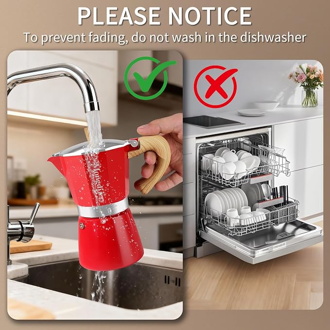 Mongdio Stovetop Espresso Maker Moka Pot, Cuban Coffee Maker Stove top coffee maker Moka Italian Espresso Greca Coffee Maker Brewer Percolator, 9 Espresso Cups, 15 oz - Red