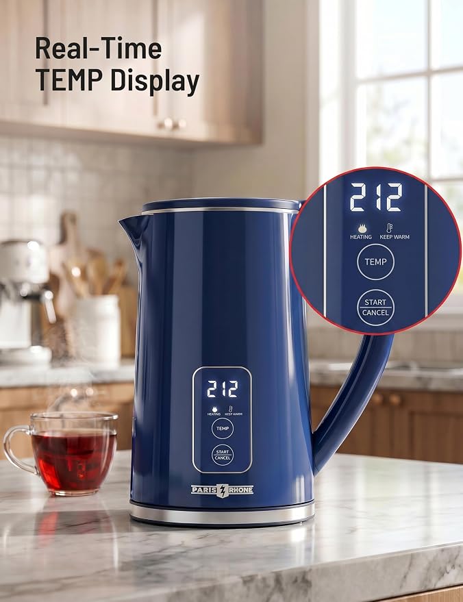 Electric Kettle Temperature Control, 1.7L Large Electric Tea Kettle, 4H Keep Warm Hot Water Boiler with 6 Presets, LED Screen Electric Kettles for Boiling Water, Boil-Dry Protection, BPA Free