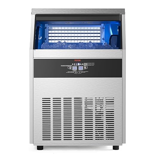 VEVOR Commercial Ice Maker Machine, 160lbs/24H Ice Maker Machine with 66lbs Storage Capacity, 80 Ice Cubes in 15 Minutes, LED Digital Display Freestanding Self-Cleaning for Bar Office Restaurant