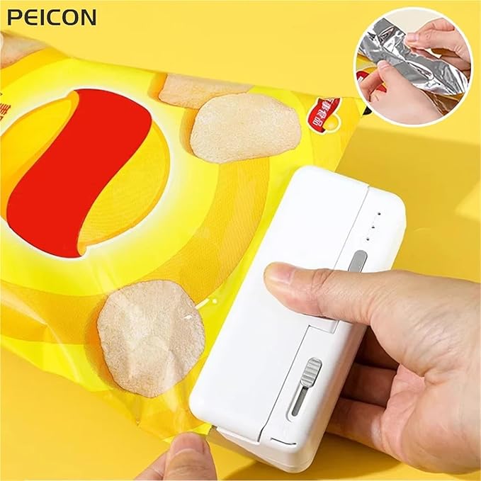 Vacuum Sealer Machine, Mini Plastic Bag Sealer Heat Sealing Machine Food Packaging Bags Clip Handheld Rechargeable,Food Sealer(White)