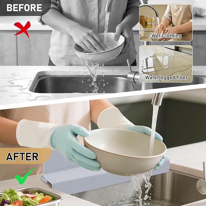 Kitchen Sink Splash Guard 18" Self-Draining Silicone Water Guard with High Splash Wall & Strong Suction Cups for Faucet, Countertop & Sink Edge, Keeps Sinks Dry, Dishwasher Safe, Gray