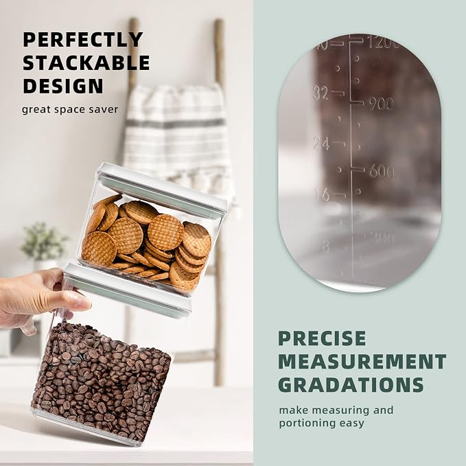 Airtight Food Storage Containers with Lids 10 PCS Pop Containers for Kitchen Pantry Organization BPA-Free Stackable Clear Pantry Storage Set with Measuring Scales for Cereal Flour Sugar Pasta Snacks