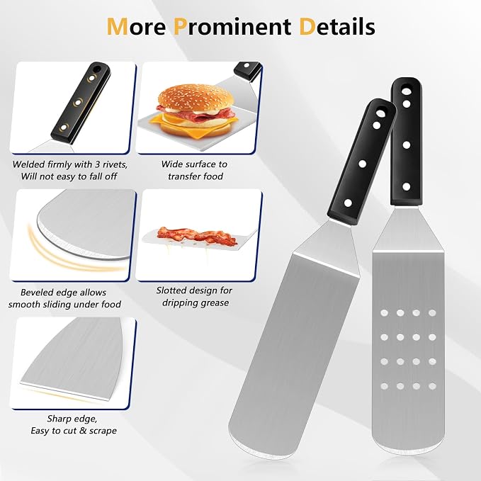 Joyfair 18Pcs Griddle Accessories Kit for Blackstone, (ABS Handles) | Flattop Grilling Accessory Set With Smash Burger Press, Stainless Steel Spatula Tool, Basting Cover For Outdoor BBQ Cooking