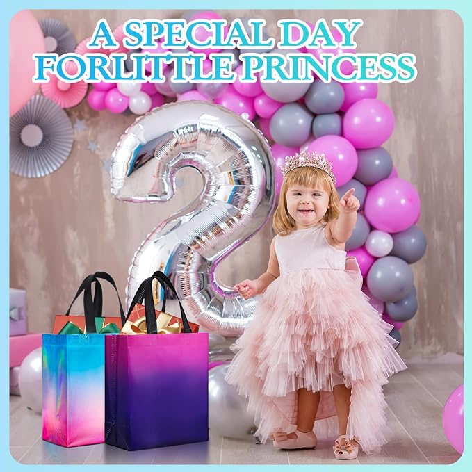 Eccliy Reusable Gift Bags Set Glossy Grocery Gift Tote Bag with Handle for Wedding, Bridal Shower, 4th of July, Summer Event(10 x 8 x 4.7 Inch,Gradient Color,80 Pcs)