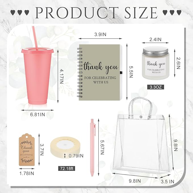 Nuogo 12 Sets New Parent Shower Prizes for Player Winners Adult, Wedding Bridal Shower Gift, Plastic Tumbler Notebook Scented Candle Ballpoint Pen Bag (Morandi Color,Classic Style)