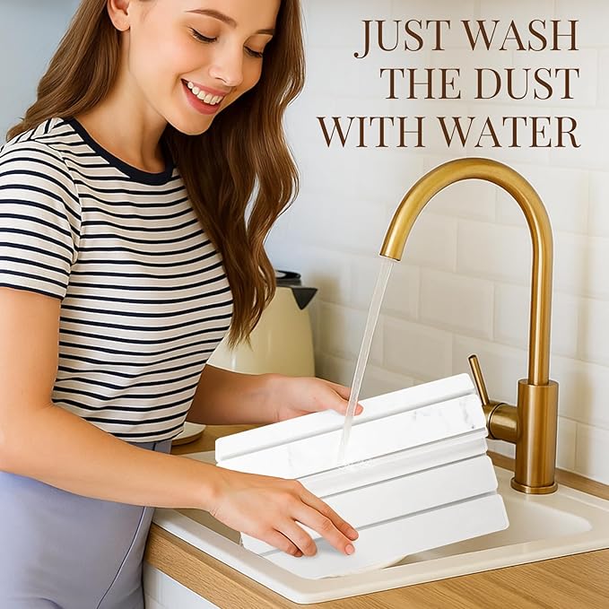 Large Stone Dish Drying Mats for Kitchen Counter 24"(L)×16"(W) Foldable Quick Dry Stone Dish Drying Mats Kitchen Absorbent Diatomaceous Earth Drying Stone Mat for Dishes Bottles Cups Marble White