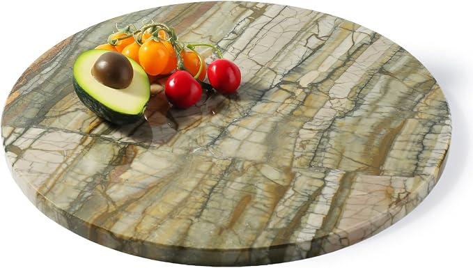Koville Marble Cutting Board for Kitchen, 16"x16" Inches Round Stone Cutting Board, Marble Tray for Baking Charcuterie Pastry, Serving Tray for Countertop, Large Stone Slab(Pocahodas)