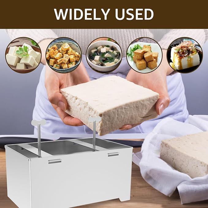 Paneer Strainer, Paneer Press Kit, Efficient Tofu Makers, Stainless Steel Tofu Maker Mold Easy to Use Paneer Maker with Drip Tray and Press Cloth for Home Kitchens Firm Or Extra Firm Paneer