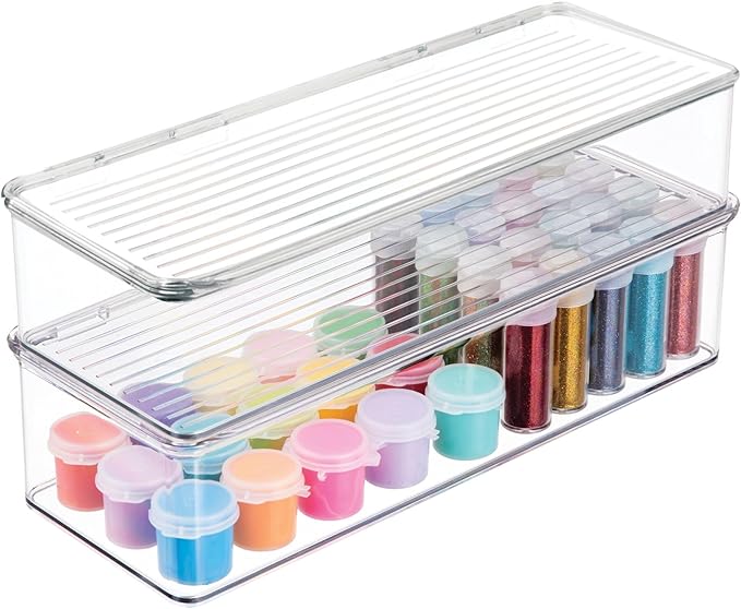 iDesign Plastic Stackable Hinged-Lid Pantry or Kitchen Storage Box - Set of 2 - Clear