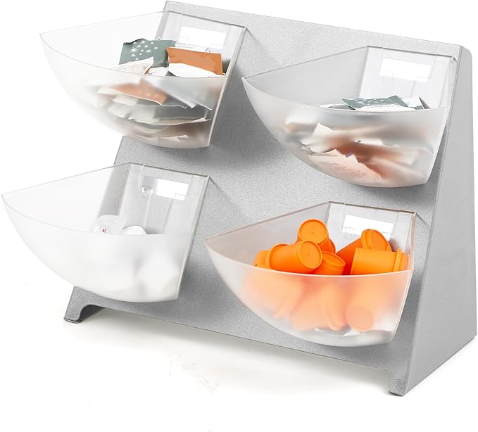 DoubleFill 15.5''x10''x 10.5'' Coffee Condiment Packet Organizer with 4 Removable Compartments Steel Coffee Caddy Station Creamer Sugar Tea Holder for Bar Countertop Office Kitchen Accessories(Silver)