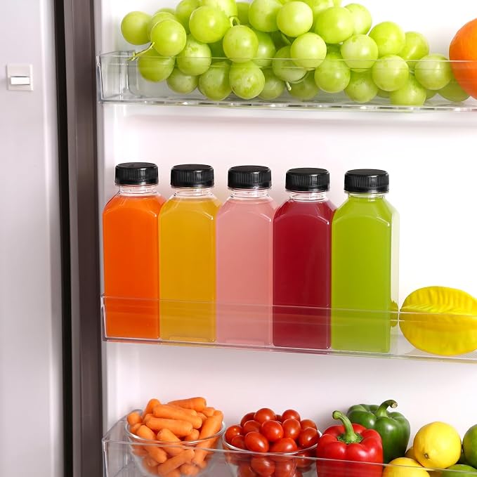 TOMNK 80pcs Juice Bottles, 12oz Reusable Plastic Juice Bottles with Caps and Labels, Funnel, Brush Beverage Containers for Juicing, Smoothies, Tea, Milk