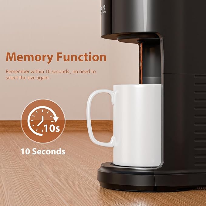 WAA Single Serve Coffee Maker, Fast Coffee Machine for Capsule & Ground Coffee, Coffee Brewer with Memory Function, 6 to 14 oz Brew Sizes, 40 oz Removable Water Tank for Home/Office/RV, Black