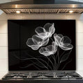 LMSDYSHU Tempered Glass Backsplash for Kitchen, Black line stripes, Frameless, Stove Backsplash Protector for Wall,Easy to Clean, Home Decor (30"x24")