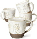 Artena Ceramic Coffee Mugs Set of 4, 16oz Embossed Large Latte Mugs Coffee Cups with Handle for Tea, Latte, Cappuccino & Cocoa, Milk Dishwasher & Microwave Safe, White (Pinwheel Flower)