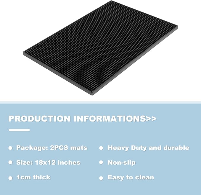 2 Pack Heavy-Duty Bar Mat Pad PVC Rubber Dish Drying Spill Matting for KTV Bar Glass Home (L:18"x12")