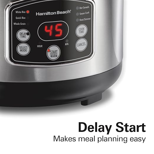 Hamilton Beach Digital Programmable Rice Cooker & Food Steamer, 14 Cups Cooked (7 Uncooked) With Steam & Rinse Basket, Stainless Steel (37548)