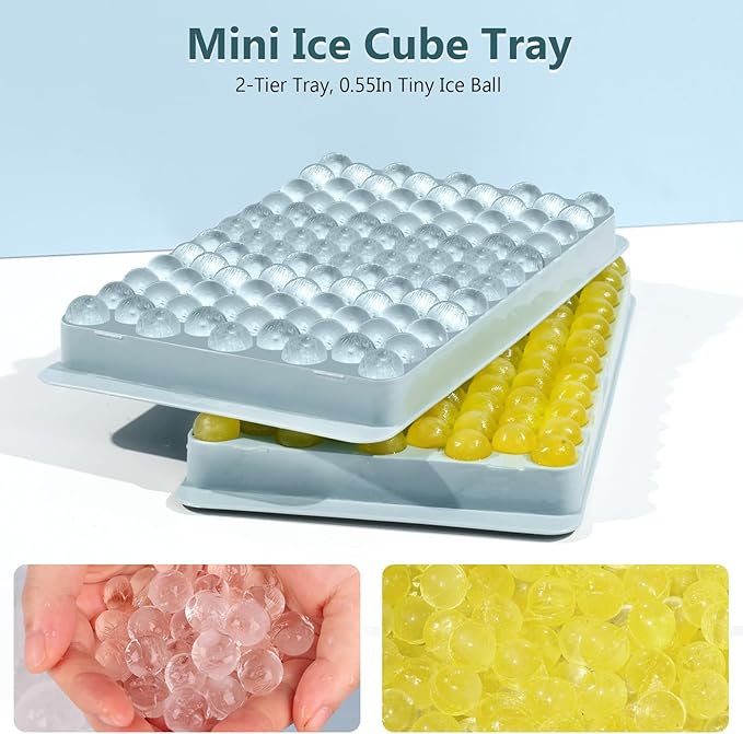 WIBIMEN Mini Ice Cube Trays, Small Tiny Round Pebble Crushed Nugget Ice Trays for Freezer with Lid - Chilling Drinks Coffee Juice(4 Pack/0.55In - Blue)