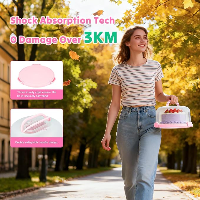 Cake Carrier, Cake Stand with Lid, Bpa-Free Cake Holder with Lid for 10 Inch Round Cake Carrier with 10 pcs Round Golden Cake Boards and Portable Insulated Bag & Two Boxes of Cupcake Paper Liners