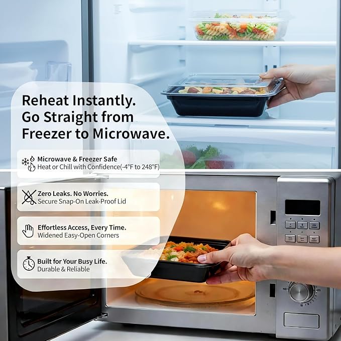 60 Pack Meal Prep Containers with Lids,28 oz,Reusable,To Go | Take Out,Food Storage,Disposable Plastic Lunch Boxes,Sturdy,Freezer,Microwave,Dishwasher Safe,Stackable,Leak-proof