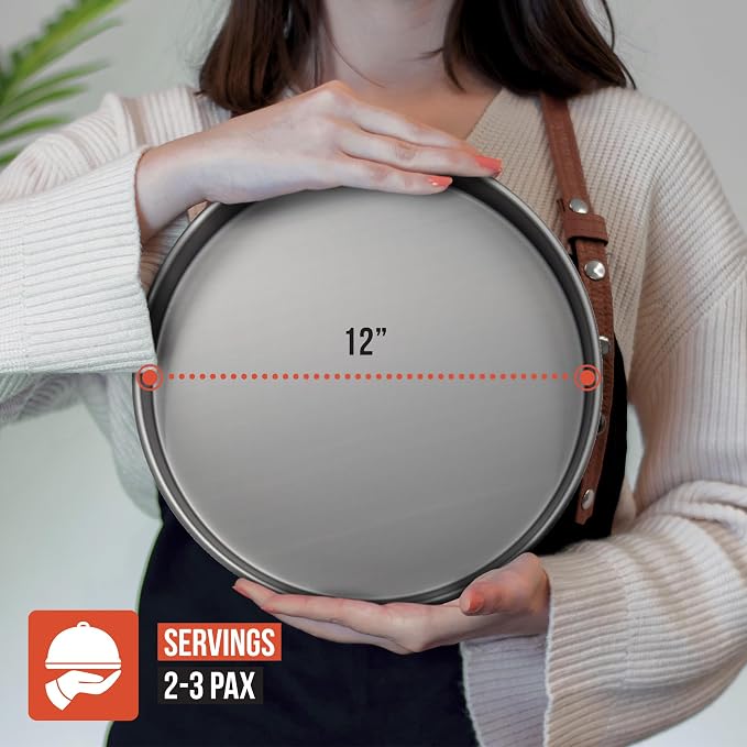 Chef Pomodoro Chicago Deep Dish Pizza Pan, 12 Inch Hard Anodized Aluminum | Pre-Seasoned Nonstick Pizza Pan for Oven, Great for Casseroles, Pies & Deep Dish Desserts, Heavy Duty Round Bakeware