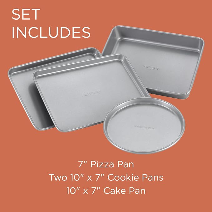 Farberware Bakeware Steel Nonstick Toaster Oven Pan Set, 4-Piece Baking Set, Gray