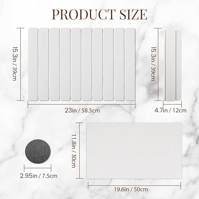 Large Stone Dish Drying Mats for Kitchen Counter 24"(L)×16"(W) Foldable Quick Dry Stone Dish Drying Mats Kitchen Absorbent Diatomaceous Earth Drying Stone Mat for Dishes Bottles Cups White