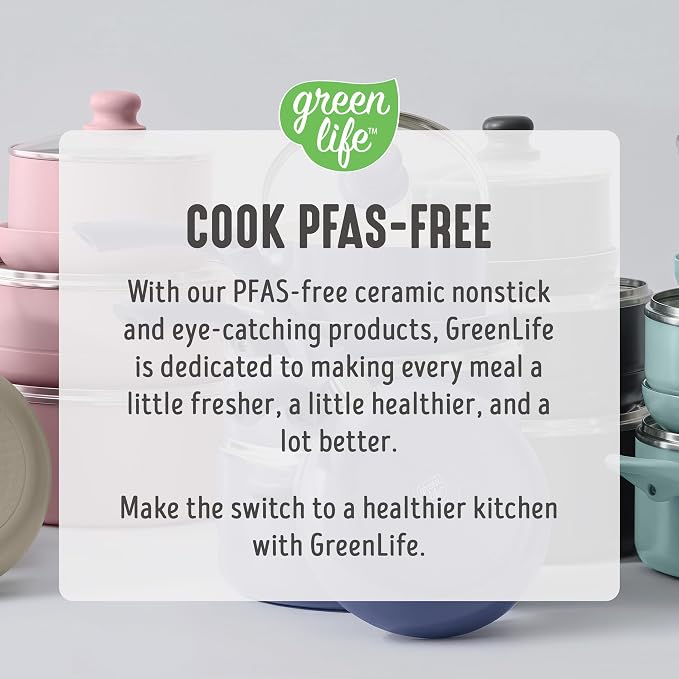 GreenLife 16-Piece Nonstick Cookware Set, Non-Toxic Ceramic Pots and Pans Set, Durable Healthy Kitchen Essentials, Fast Heating, Induction Ready, Easy Clean Dishwasher Safe, PFAS-Free, Blush Pink