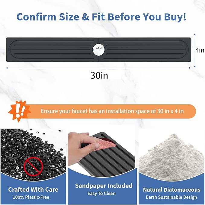 Fast Drying Kitchen Sink Splash Guard, Durable Stone Kitchen Faucet Mat, Water Absorbing Stone Tray for Sink, Diatomite Faucet Mat for Kitchen Sink, Stone Drying Mat for Kitchen and Bathroom Counter