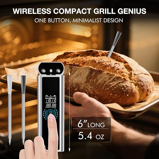 Bluetooth Meat Thermometer Wireless with Dual Probes, 650ft Long Range Smart App Controlled Food Thermometer for Grill, Smoker & Oven, Rechargeable IP67 Waterproof
