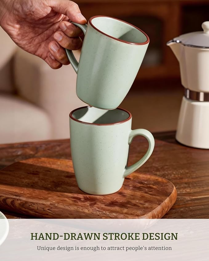 famiware Venus Coffee Mugs for 8, 13 oz Mug Set, Dringking Cup with Handle for Coffee, Tea, Cocoa, Milk, Light Green