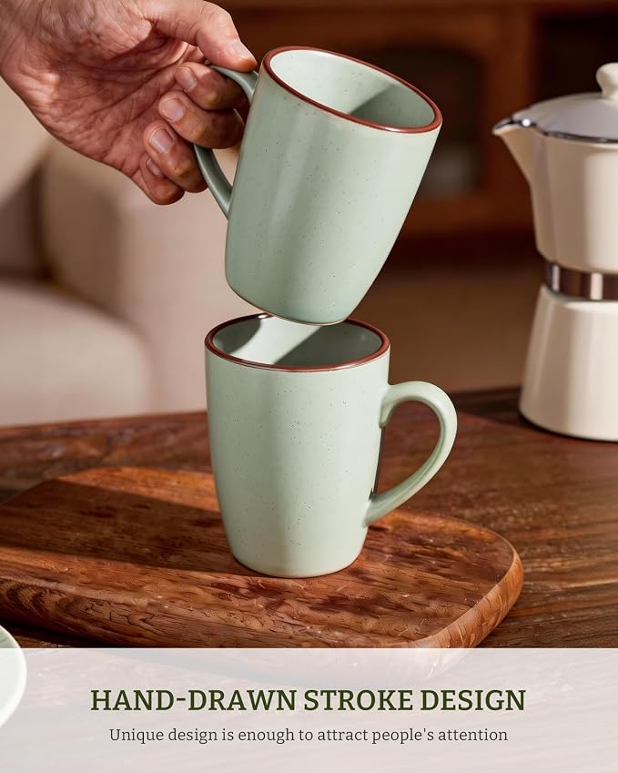 famiware Venus Coffee Mugs for 4, 13 oz Mug Set, Dringking Cup with Handle for Coffee, Tea, Cocoa, Milk, Light Green