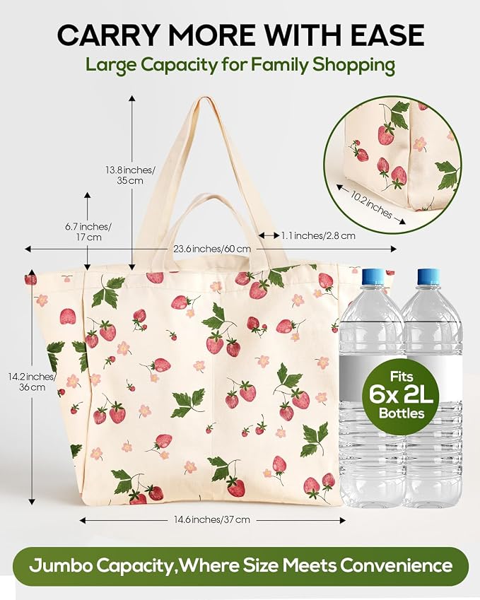 Miss Adola Large Canvas Grocery Tote Bag - Reusable Extra Large Shopping Shoulder Bags with 6 Inner Pockets & 2 Handle Strap